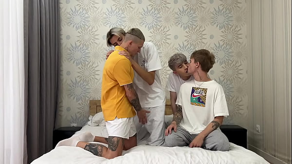 Image Student twink group sex - after intense sex, the guy gets a lot of cum in his mouth and ass