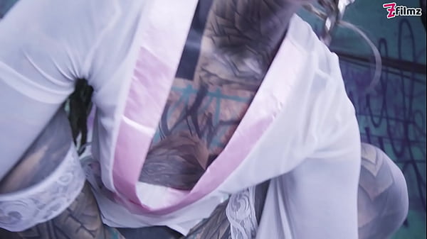 Image Glasses and Buttplug Tattooed TEEN Riding a Tattooed Dick Fucking DP Facial