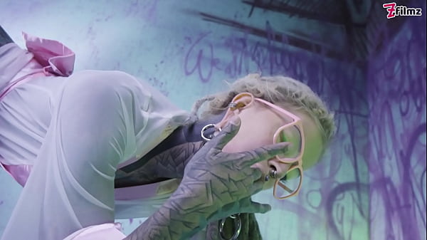 Image Tattood Girl with Glasses and buttplug Fucks a Tattooed Dick, DP, Facial