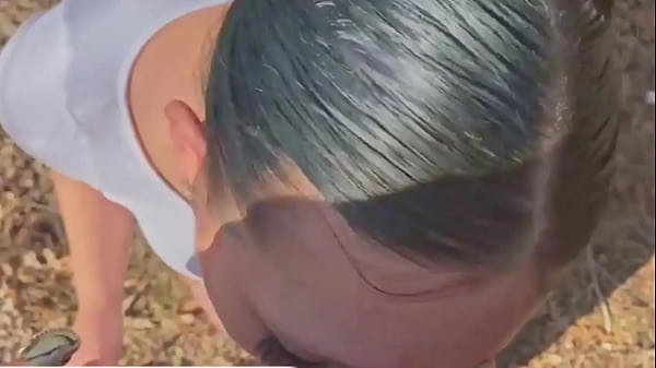 Image asian babe giving blowjob outside