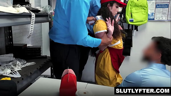 Image Shoplifter Pixie Smalls having four dominating daddies fucking her little holes which might be more than she bargained for