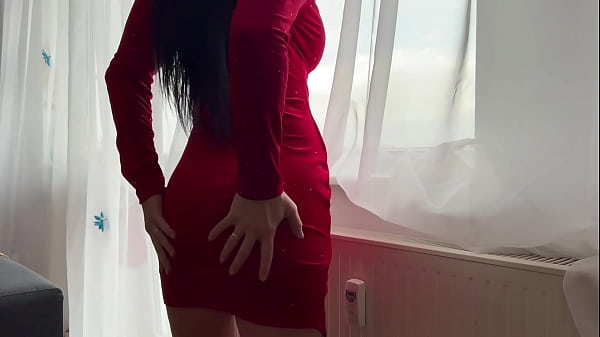 Image Milf In Red Dress Bent Over the Window, Fucked Hard, Creampied on the Sofa