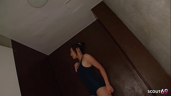 Image Slim Japanese Teen Step-Sister in Swimsuit caught in shower and play to First Squirting Orgasm with Vibrator and Fisting