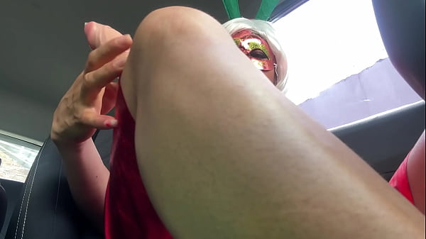 Image of dark inclinations!! The most sex-obsessed bitch masturbates in the car like a dog disturbed by sexual desires on Christmas Day.