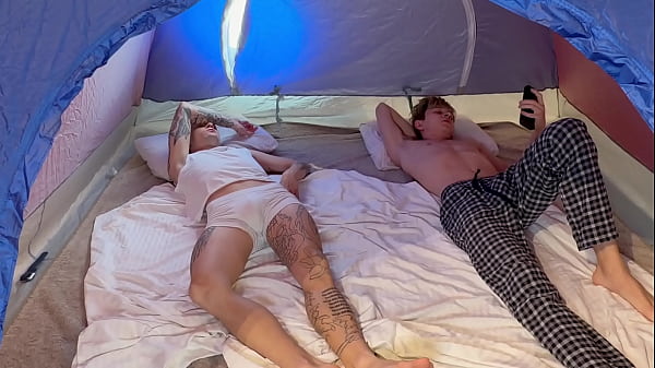 Image No63 Tent Night: Quietly Licked Through Underwear, Pulled Cock Out and Sucked. Suddenly Woke up - and Fucked Till Creampie Inside