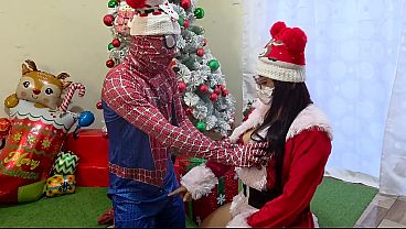 Image WHAT A DELICIOUS SQUIRT! Two beautiful stepsisters have sex with Spider-Man at Christmas