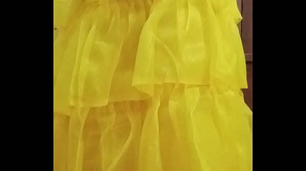 Image Indian gay Crossdresser Bottom pressing and playing with her big boobs in yellow gown real homemade sex