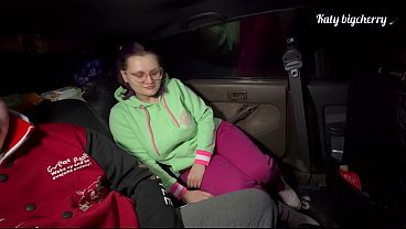 Image Stepmom warms stepson in winter in the car