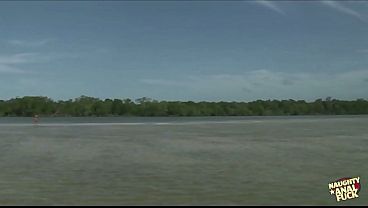 Image Slippery wet outdoor river cowgirl anal sex is made trickier with double penetration threesome inclusion.