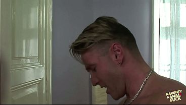 Image Skinny blonde gets her tight ass fucked by two large cocks in a threesome.