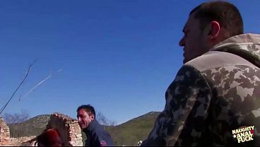 Image A big ass redhead and her blonde friend get fucked outdoors by two guys.