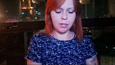 Image Redhead sees man masturbating at the window and decides to help him