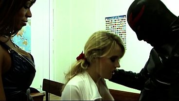 Image Everyone cums in this interracial threesome with Ebony riding it first and Syren wetting...