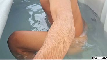 Image Risky Masturbation in Spa Balcony Hot Tub Water - Big Hard Cock Underwater Jerk & Cum