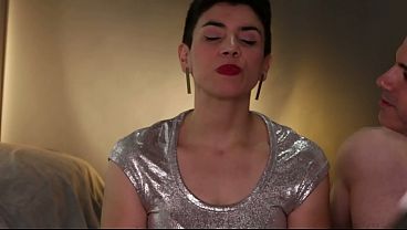 Image Cum mouthful dripping on silver shirt