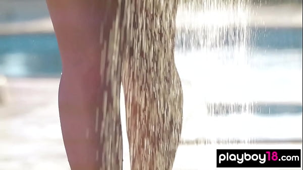 Image Naked Ukrainian brunette teen Demi Fray teasing under the shower outdoor