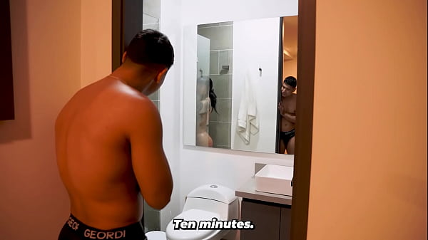 Image Muscular guy steals his big-assed stepsister's towel to play a prank on her in the shower