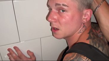 Image A guy helped a twink get into a club, but in return he fucked him all night in the toilet - a huge dick powerfully cums into the guy's hole