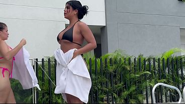 Image I invite my lesbian neighbors to my apartment after an afternoon at the pool