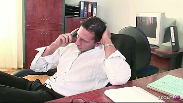 Image Sexy blonde Secretary help her Fat Cock Boss to Relax and let him Fuck her Tight Asshole