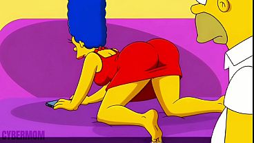 Image Married Housewife Cheats on Her Cuckold Husband on a Pink Couch. Cartoon Parody Simpsons. Hentai