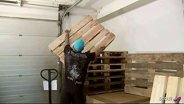 Image Slim German Girl Dirty Pueppi seduce Stranger to Risky hard Fuck at Garage while work and let him cum in her mouth