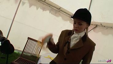 Image Slim blonde girl seduce to Risky CFNM Fuck by old Fat Cock Guy at Farm and let him cum in her open mouth