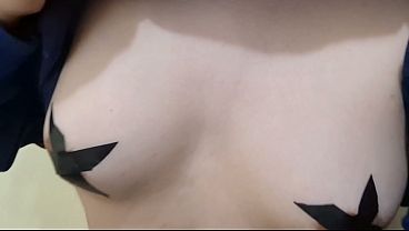 Image Blonde White Sissy Milking her Nipples and Slapping them with Big Dildo