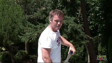 Image This brunette milf looks wonderful when she is oild up and fucked hard beside the swimming pool