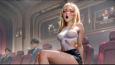 Image 4on1 Hardcore Gangbang Public Sex in a Cinema with a Busty Blonde with Squirt and Double Penetration - Hentai AI Generation