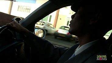 Image Inside the garage workshop the lustful blonde milfs in heels have group sex and receive thick facials