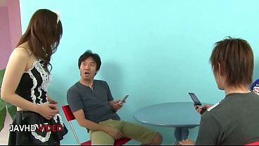 Image Sultry Asian Maid Gives Blowjob To Two Men With Miku Airi