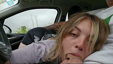 Image We almost got caught: I suck his cock in the car and he fills my mouth with cum right there on the street