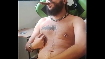 Image SmokerOtter smokes cigars and stroke his pierced cock for your pleasure