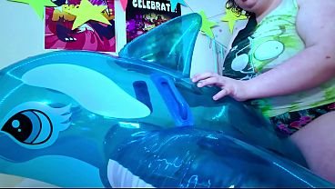 Image pissing on my pool toy and then fucking it in the shower