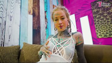 Image Tattooed Anal Queen in White Lingerie Fingers Herself Senseless