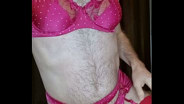 Image Lingerie Crossdresser wearing Valentines Lingerie and spooges a load on it.