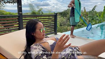 Image My boss's wife asks me for a massage in the pool and ends up with my big black cock in her mouth!