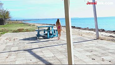 Image Nudist girl seduced barmen at beach bar and rides his big cock in public JessiJek