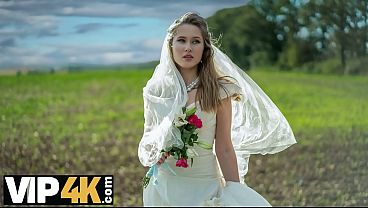 Image BRIDE4K. Threesome with sexy teen bride with natural tits in the car