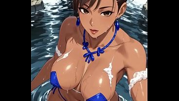 Image Chun li shower at waterfall (Ai animation)