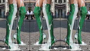 Image High-Heels-Boots on the concrete full of cum